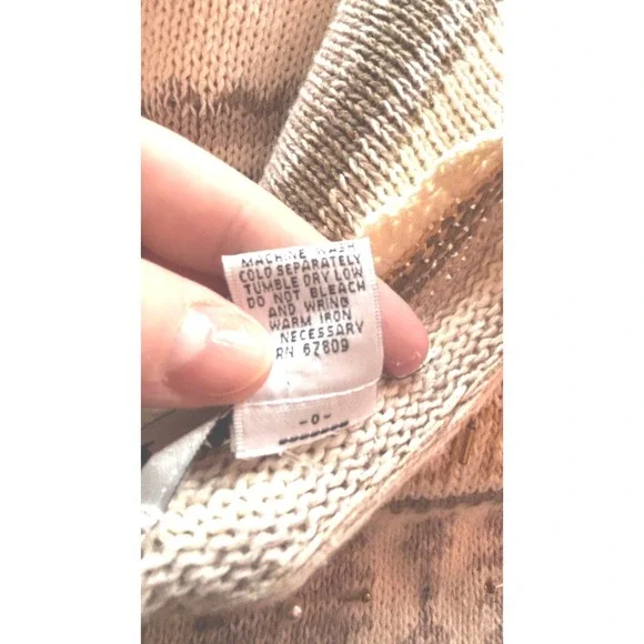 Vintage cottagecore LONG knit Women's Sweater 14 16 Beige Embellished grandmacor - Picture 3 of 14